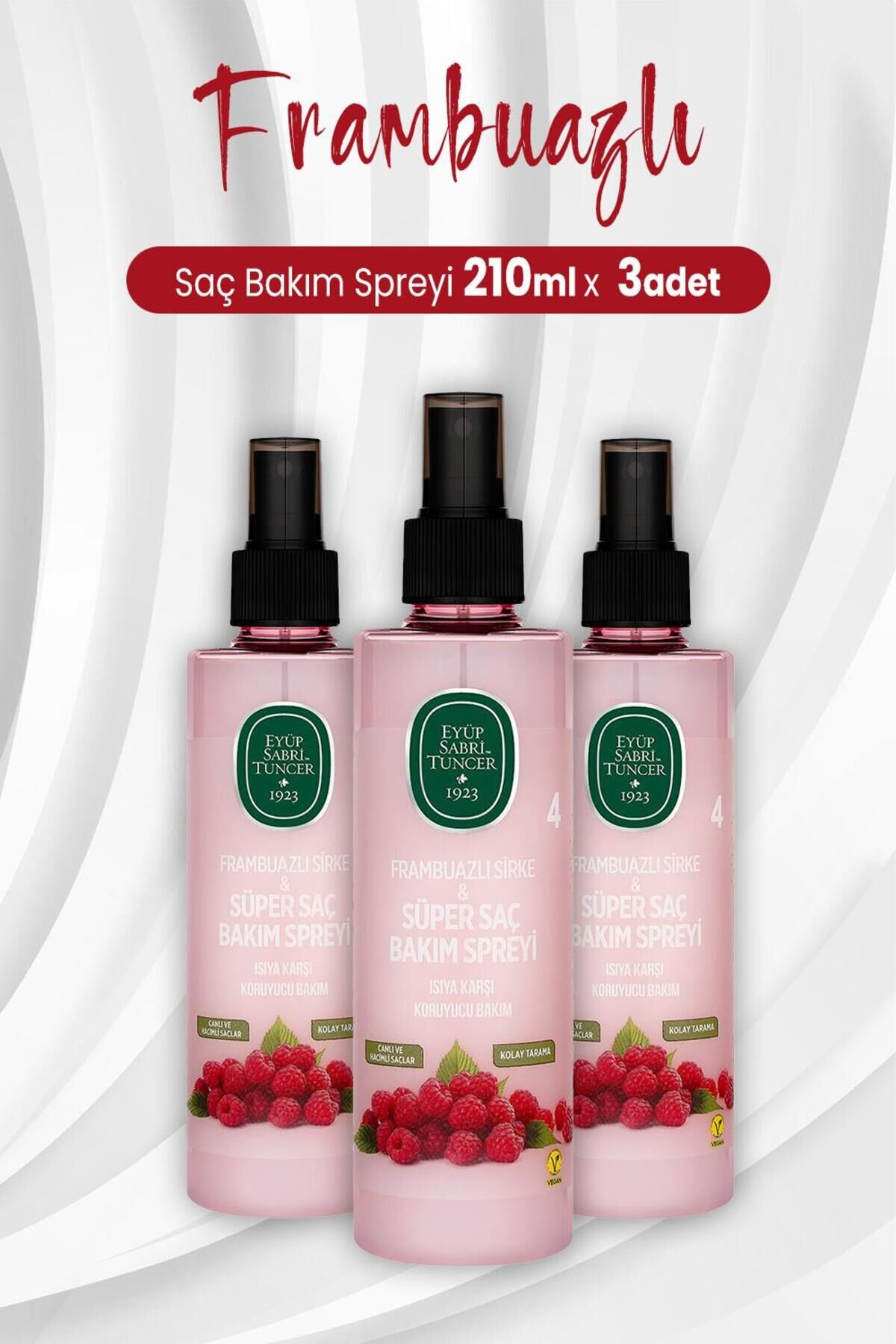 Eyüp Sabri Tuncer Frambuazlı Sirke ve Süper Saç Bakım Spreyi 210 ml x 3 Adet