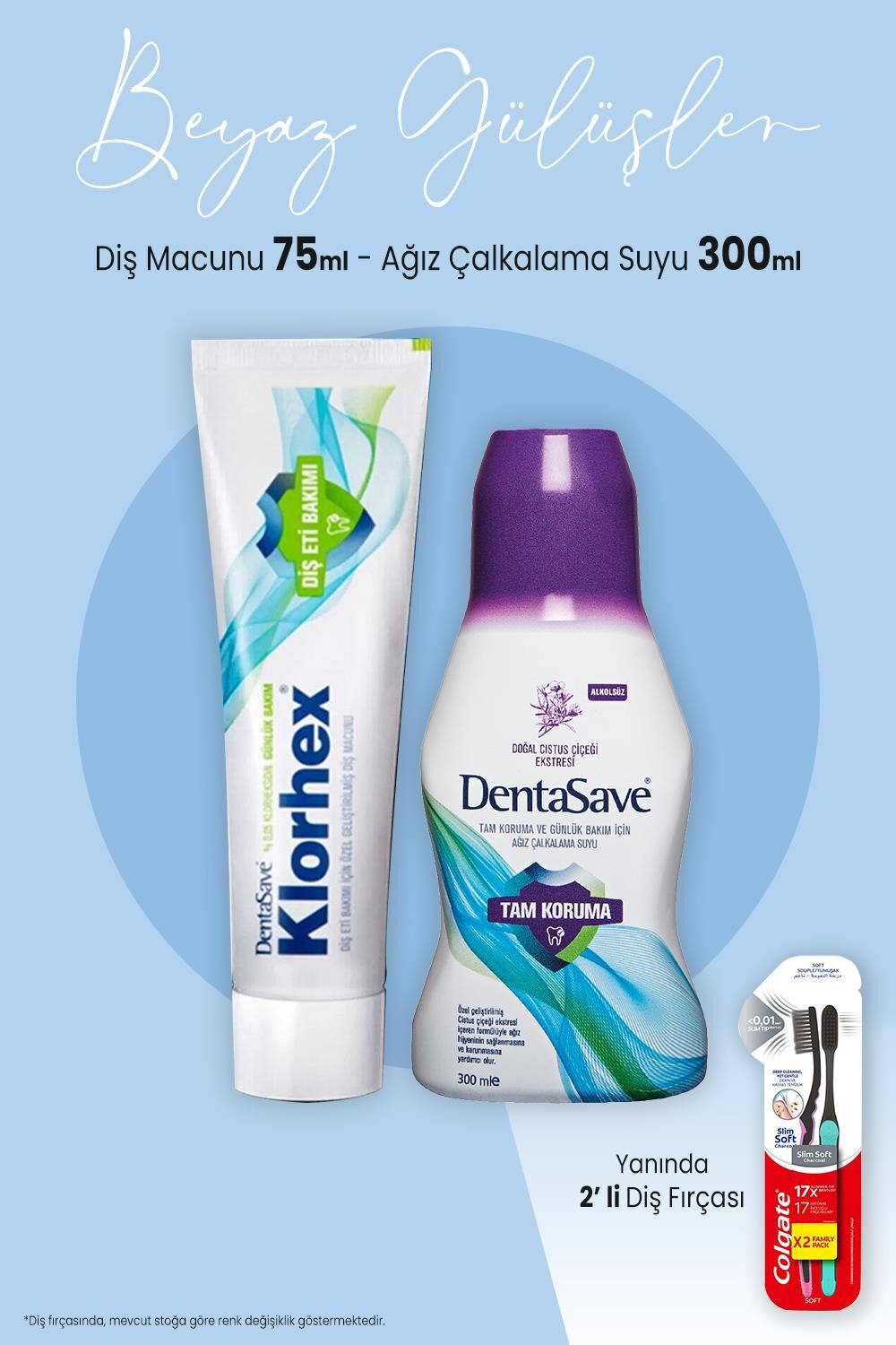 Dentasave Diş Macunu Günlük Bakım 75 ml, Çalkalama Suyu Tam Koruma 300 ml ve 2'li Diş Fırçası