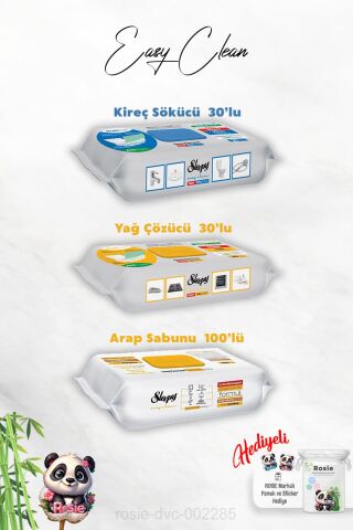 Arap Sabun Katkılı 100'lü, Kireç ve Yağ Çözücü 30'lu Temizlik Havlusu ve Rosie Hediye