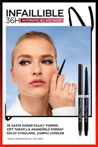 3 Adet Loreal Paris Infaillible Grip Automatic Jel Göz Kalemi Yoğun Siyah ve ROSIE Pamuk