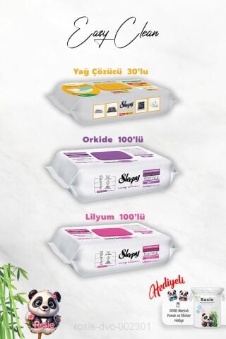 Lilyum ve Orkide Katkılı 100'lü, Yağ Çözücü 30'lu Temizlik Havlusu ve Rosie Hediye