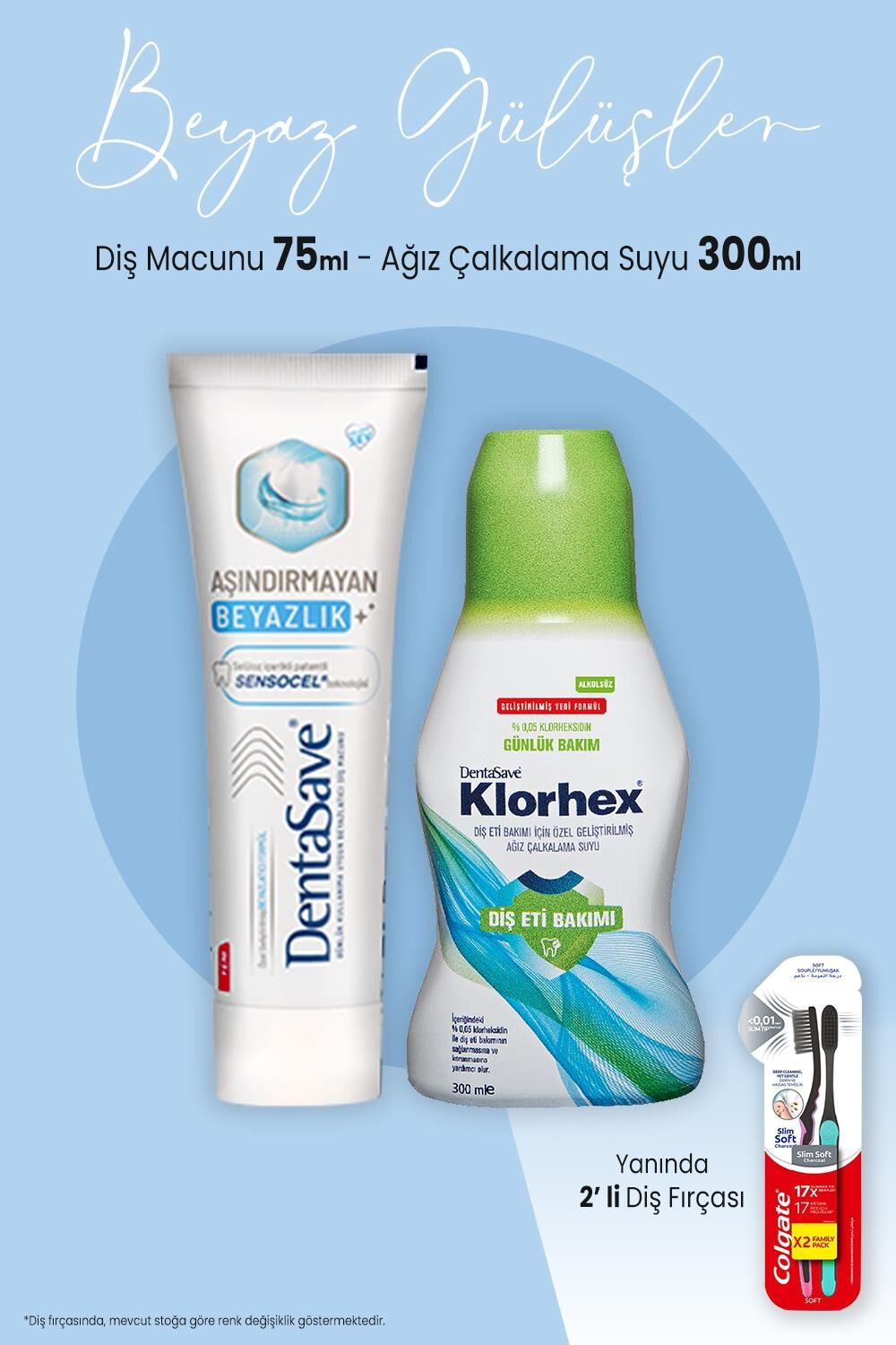Dentasave Diş Macunu Çinko 75 ml, Çalkalama Suyu Tam Koruma 300 ml ve 2'li Diş Fırçası