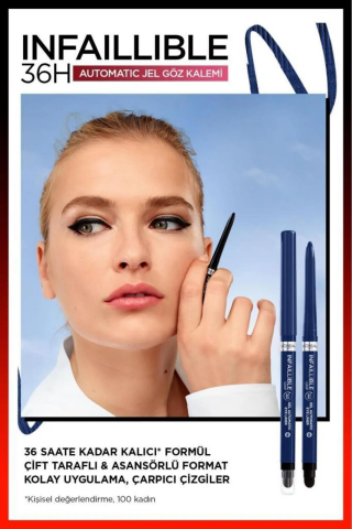 3 Adet Loreal Paris Infaillible Grip Automatic Jel Göz Kalemi Yoğun Mavi ve ROSIE