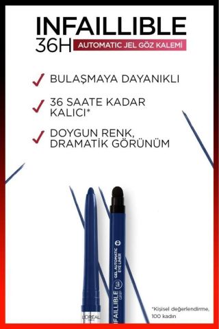 3 Adet Loreal Paris Infaillible Grip Automatic Jel Göz Kalemi Yoğun Mavi ve ROSIE