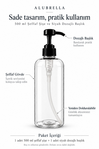 Dozajlı Basmalı Başlık Şeffaf Doldurulabilir Plastik Şişe 500 ml