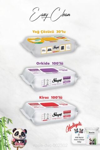 Orkide ve Kiraz Katkılı 100'lü, Yağ Çözücü 30'lu Temizlik Havlusu ve Rosie Hediye