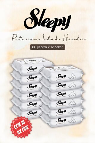 Sleepy Petcare Evcil Hayvan Islak Havlusu 60'lı x 12 paket