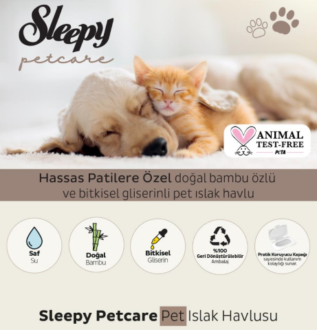 Sleepy Petcare Evcil Hayvan Islak Havlusu 60'lı x 12 paket