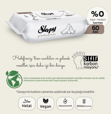 Sleepy Petcare Evcil Hayvan Islak Havlusu 60'lı x 12 paket