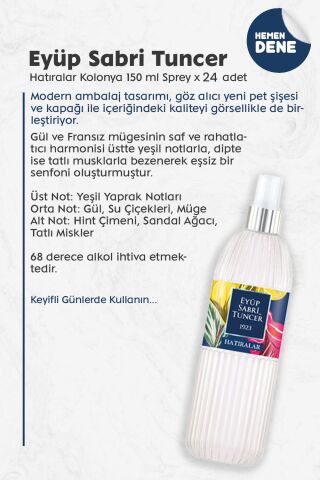 Eyüp Sabri Tuncer Hatıralar Kolonya Sprey 150 ML x 24 adet