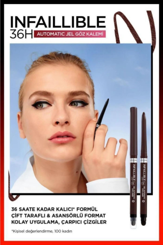 3 Adet Loreal Paris Infaillible Grip Automatic Jel Göz Kalemi Yoğun Kahverengi ve ROSIE