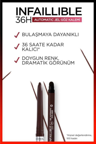 3 Adet Loreal Paris Infaillible Grip Automatic Jel Göz Kalemi Yoğun Kahverengi ve ROSIE
