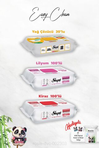 Kiraz ve Lilyum Katkılı 100'lü, Yağ Çözücü 30'lu Temizlik Havlusu ve Rosie Hediye