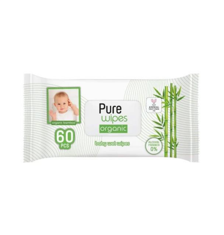Pure Baby Organik Bambu Özlü Bebek Islak Havlu 60 Yaprak