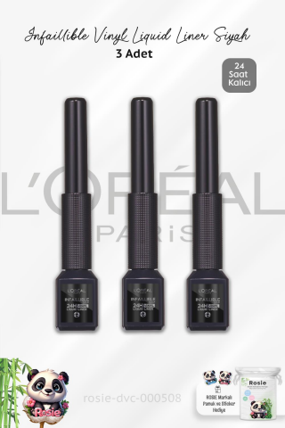 3 Adet Loreal Paris Infaillible 24H Vinyl Liquid Liner Siyah ve ROSIE Pamuk