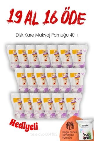 19 AL 16 ÖDE 40'lı Lux Disk Kare Makyaj Pamuğu ve ROSIE