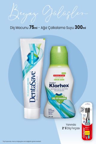 Dentasave Çalkalama Suyu Günlük 300 ml, Aşındırmayan Beyazlık 75 ml ve 2'li Diş Fırçası