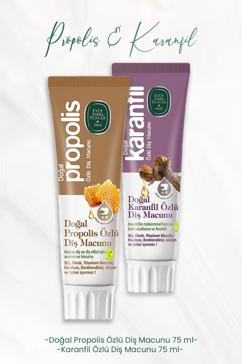 Eyüp Sabri Tuncer Diş Macunu Doğal Propolis Özlü 75 ml ve Karanfil Özlü 75 ml