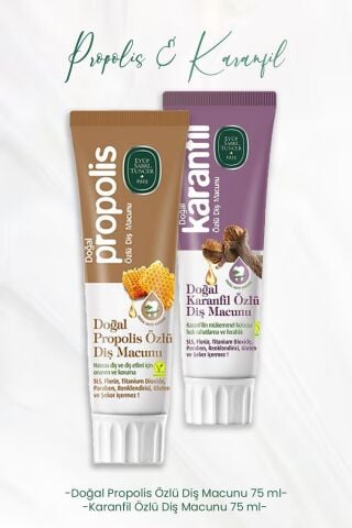 Eyüp Sabri Tuncer Diş Macunu Doğal Propolis Özlü 75 ml ve Karanfil Özlü 75 ml