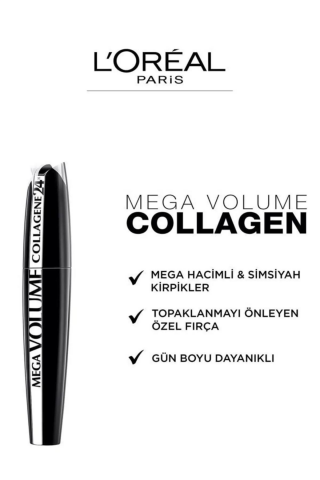 3 Adet Loreal Paris Mega Volume Collagene 24H Siyah Maskara ve ROSIE Pamuk