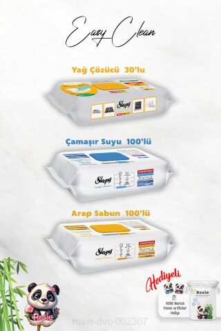 Çamaşır Suyu Sleepy 100'lü Arap Sabun Katkılı, Yağ Çözücü 30'lu Temizlik Havlusu ve Rosie Hediye