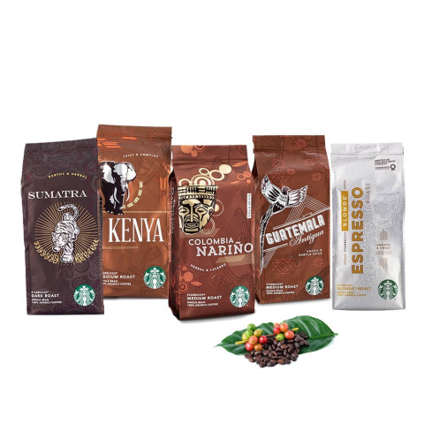 Düvenci Toptan Starbucks Kenya, Blonde, Sumatra, Colombia ve Guatemala Çekirdek Kahve 250 Gram 5' li Paket