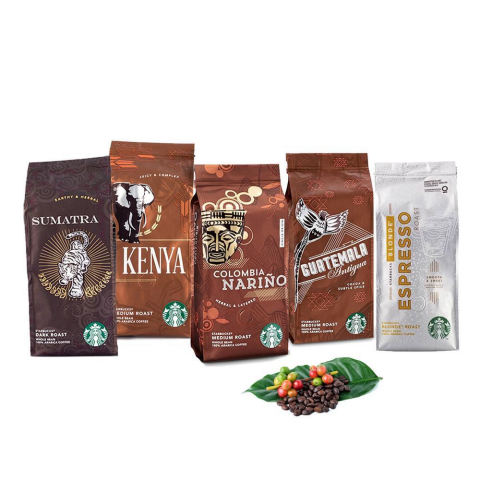 Düvenci Toptan Starbucks Kenya, Blonde, Sumatra, Colombia ve Guatemala Çekirdek Kahve 250 Gram 5' li Paket