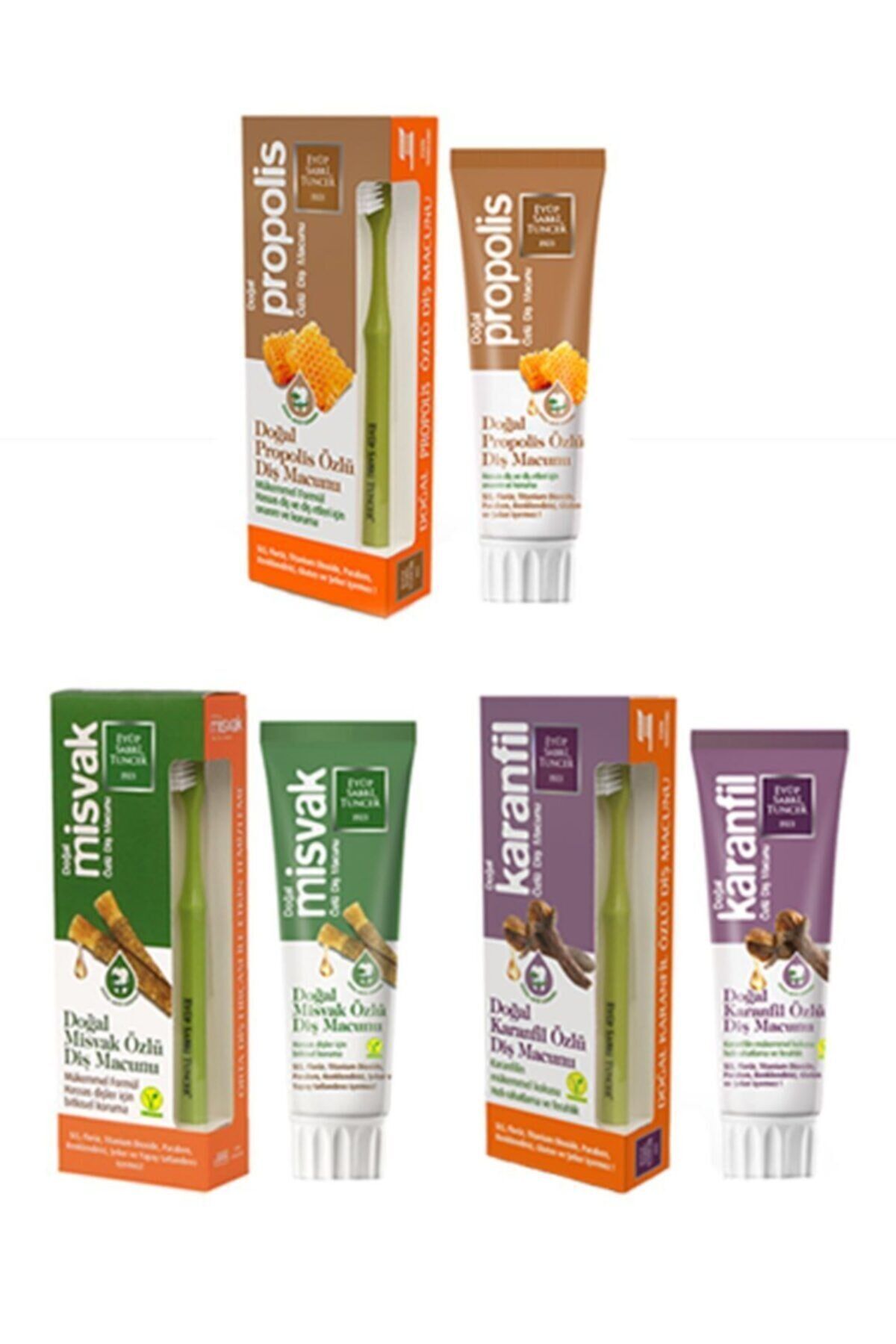 Eyüp Sabri Tuncer Diş Fırçalı Diş Macunu Seti Misvak, Karanfil, Propolis 75 ML