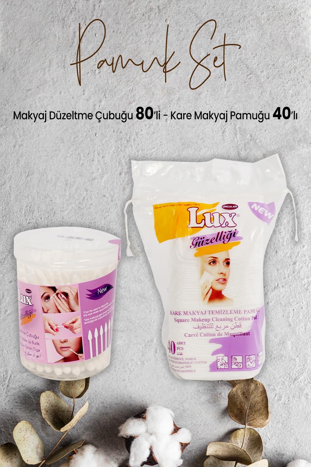 Lux Makyaj Düzeltme Çubuğu 80' li ve Disk Kare Makyaj Pamuğu 40' lı