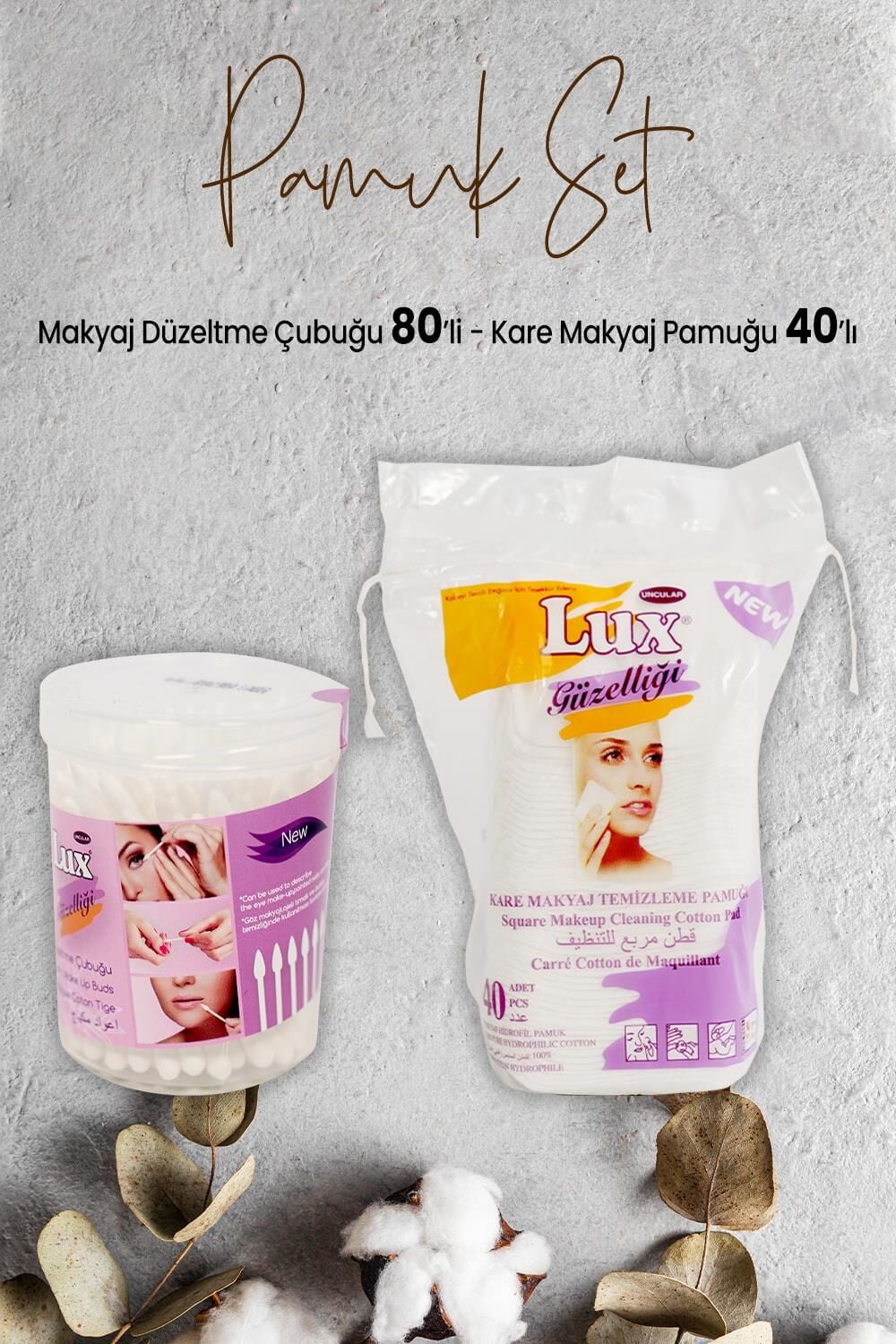 Lux Makyaj Düzeltme Çubuğu 80' li ve Disk Kare Makyaj Pamuğu 40' lı