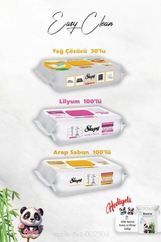 Arap Sabun ve Lilyum Katkılı Sleepy 100'lü, Yağ Çözücü 30'lu Temizlik Havlusu ve Rosie Hediye