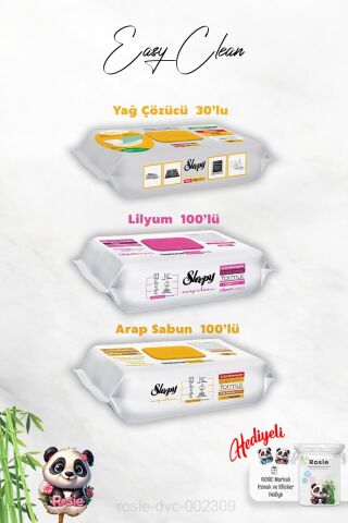 Arap Sabun ve Lilyum Katkılı Sleepy 100'lü, Yağ Çözücü 30'lu Temizlik Havlusu ve Rosie Hediye