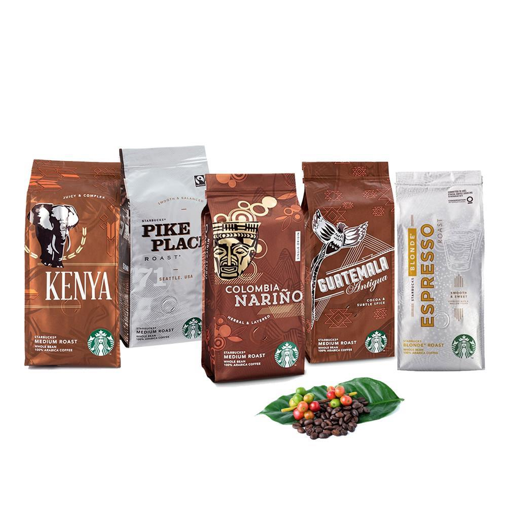 Düvenci Toptan Starbucks Kenya, Pike, Blonde, Colombia ve Guatemala Çekirdek Kahve 250 Gram 5' li Set