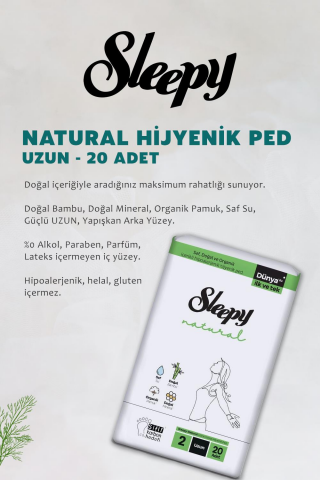 Sleepy Natural Ultra Hassas Hijyenik Ped Uzun 20 Adet Ped ve ROSIE