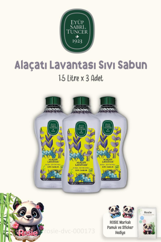 3'lü Eyüp Sabri Tuncer Alaçatı Lavantası Sıvı Sabun 1.5 lt ve %100 Pamuk ROSIE
