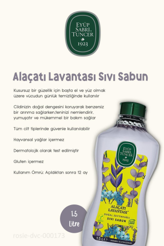 3'lü Eyüp Sabri Tuncer Alaçatı Lavantası Sıvı Sabun 1.5 lt ve %100 Pamuk ROSIE