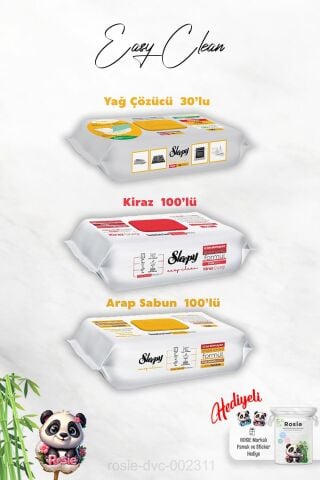 Yağ Çözücü 30'lu, Kiraz ve Arap Sabun Katkılı Sleepy 100'lü Temizlik Havlusu ve Rosie Hediye