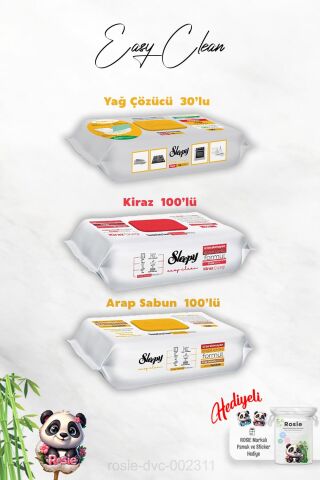 Yağ Çözücü 30'lu, Kiraz ve Arap Sabun Katkılı Sleepy 100'lü Temizlik Havlusu ve Rosie Hediye