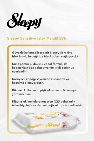 Sleepy Sensitive Islak Mendil 25'li 5 Al 4 Öde ve Rosie Pamuk