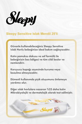 Sleepy Sensitive Islak Mendil 25'li 5 Al 4 Öde ve Rosie Pamuk