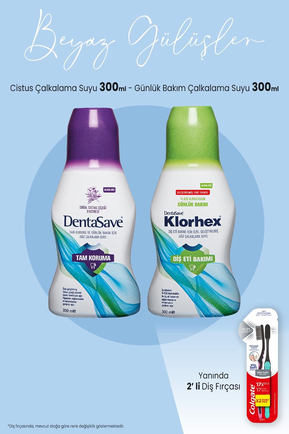 Dentasave Çalkalama Suyu Tam Koruma, Günlük Bakım 300 ml ve 2'li Diş Fırçası