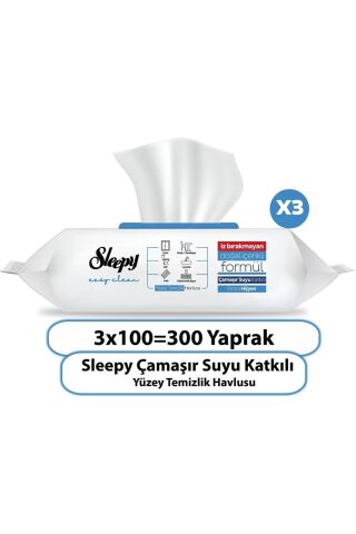 Sleepy Easy Clean Çamaşır Suyu Katkılı Yüzey Temizlik Havlusu 3X100 (300 Yaprak)