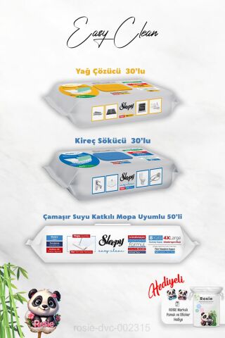 Mopa Uyumlu Çamaşır Suyu katkılı Havlu 50'li, Kireç Sökücü, Yağ Çözücü 30'lu ve Rosie Hediye