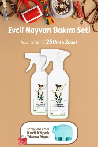 Pet's Green Koku Giderici Okaliptus 250 ml x 2 Adet ve Kedi Köpek Yıkama Fırçası