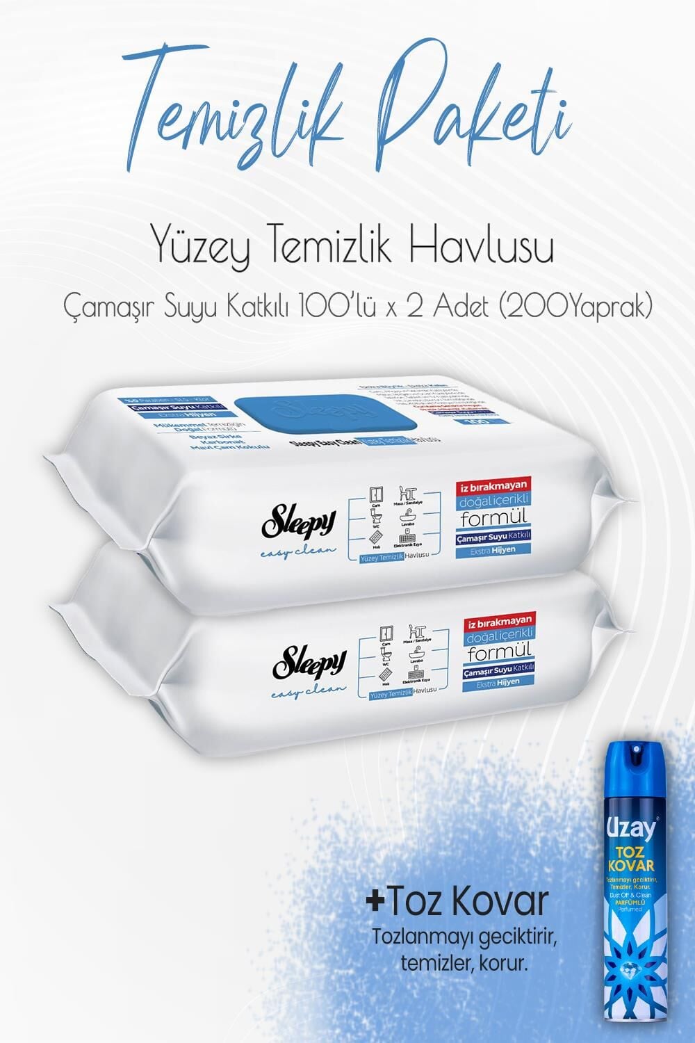 Düvenci Temizlik Paketi 2 (Çamaşır Suyu Temizlik Havlusu 200 yaprak ve Toz Kovar)