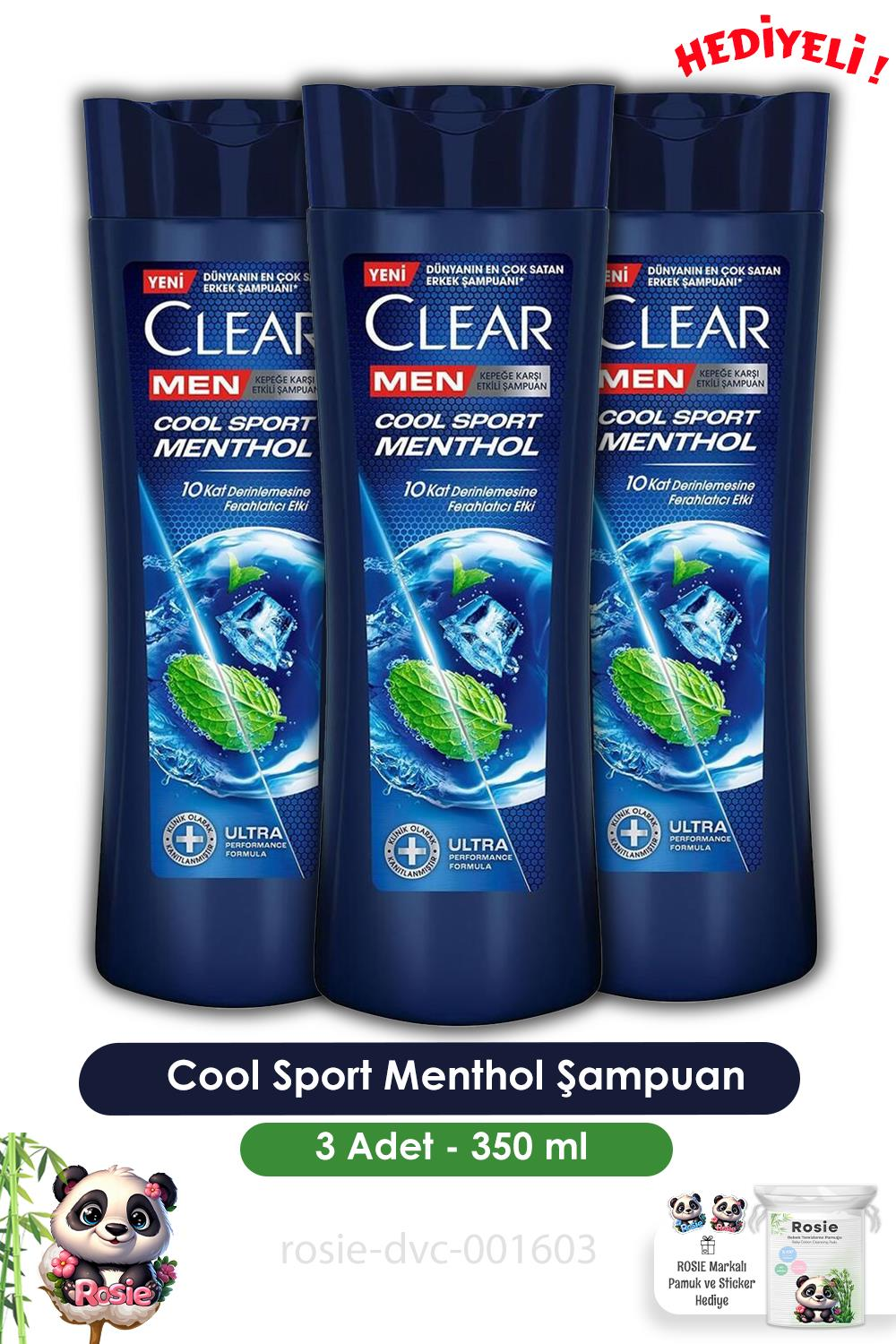 Clear Men 3'lü Cool Sport Menthol Şampuan 350 ml ve ROSIE