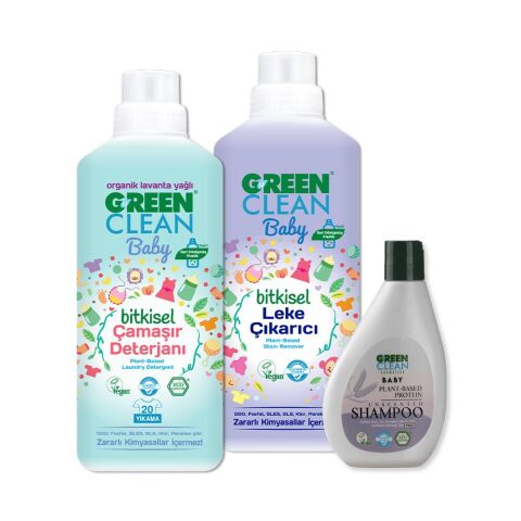 Green Clean Baby Şampuan 275 ml, Çamaşır Deterjanı ve Leke Çıkarıcı 1 lt