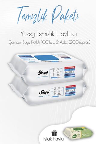 Sleepy Çamaşır Suyu Yüzey Temizlik Havlusu 100' lü x 2 Adet ve Islak Havlu