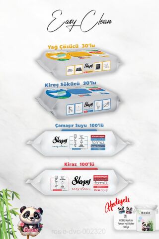 Çamaşır Suyu ve Kiraz 100'lü, Kireç ve Yağ Çözücü 30'lu Temizlik Havlusu ve Rosie Hediye