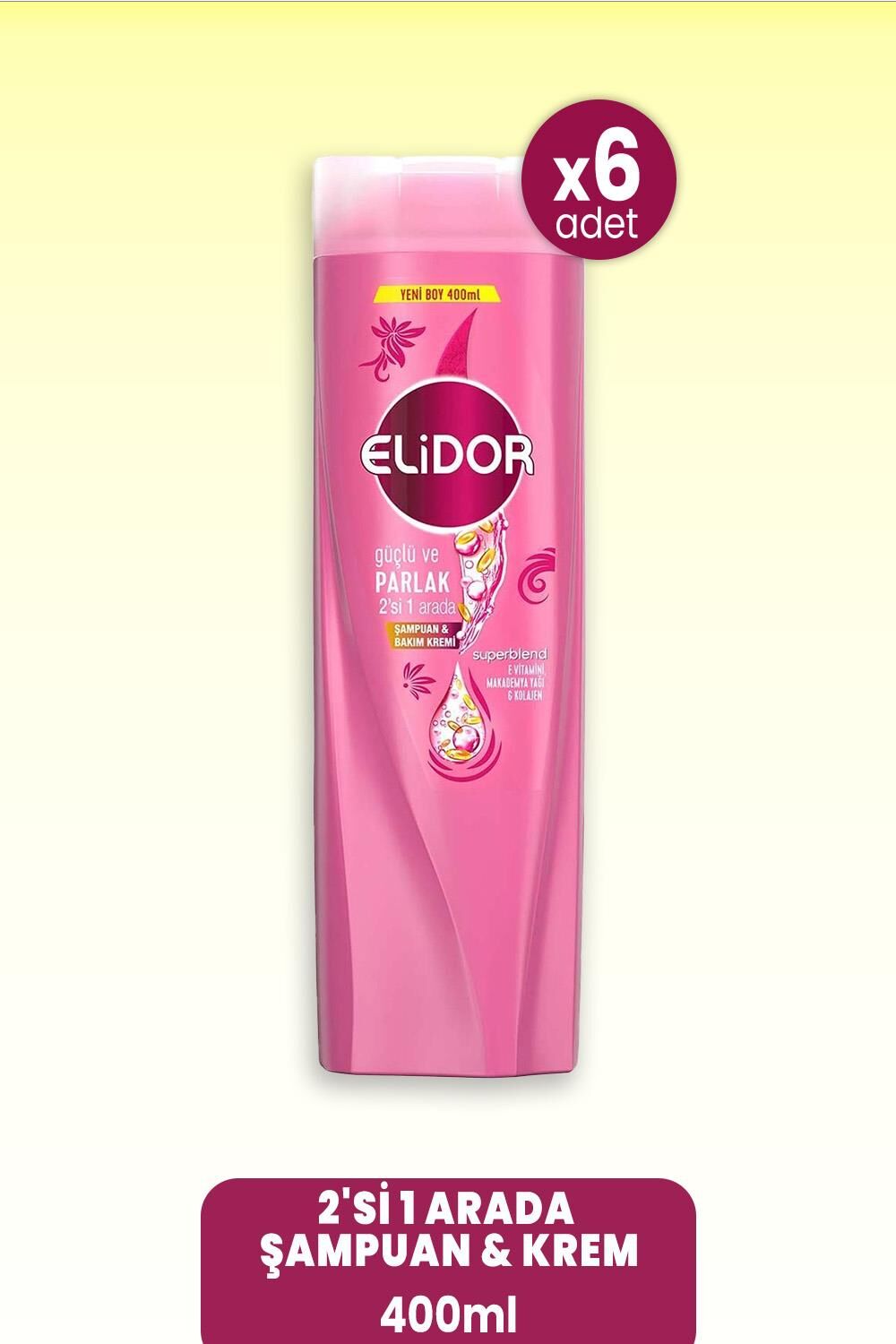 Elidor Superblend 2'si 1 Arada Şampuan & Krem Güçlü ve Parlak 400 ml x 6 Adet